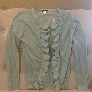 J. Crew Light Green Ruffled Cardigan